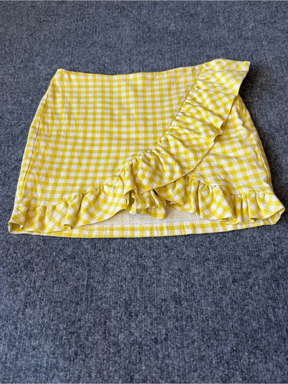 Tea n Cup Yellow Gingham Ruffle Wrap Mini‎ Skirt